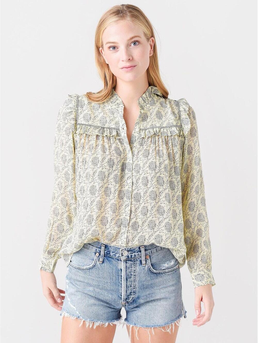 Ba&sh Women’s Bora Printed Ruffle Ecru Feminine Old Fashion Charm Blouse Sz XS